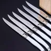 6pcs Black Laguiole Steak Knives Set in Wood Drawer White Handles Dinner Knives Rainbow Tableware set Restaurant Household Bar