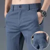 Men's Pants Simplicity Fashion Solid Color Pockets For Men Business Office Casual All-match Elastic Waist Trousers Summer Male Clothes
