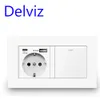 Delviz Wall USB Double Socket, White quality plastic panel, 5V 2100mA With usb Ports,146MM*86MM, EU Standard type C Power Outlet