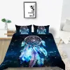 Dream Catcher Duvet Cover Set Kids Bohemian Mandala Boho Chic Feather Liberding Ensemble Tie Tie Tie Tie Tye Purple Polyester Couverture