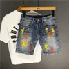 Högkvalitativa jeans shorts herrar sommarsträcka denim byxor pojkar kort unga passar mager andningsbara fem byxor