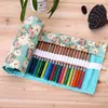 36/48/72 Holes Handmade Curtain Pencil Bag Canvas Colors Pencils Case Wrap Roll Up Students School Stationery Gift Retro Vintage