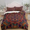 Bohemian Mandala Couette Cover Set King / Queen Size Red Abstract Boho Lotus Liberding Set Femmes Exotic Floral Polyester Quilt Cover