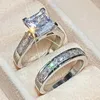 Anelli di nozze eleganti anelli da sposa set brillante quadrato finta zirconia di lusso accessori da donna per feste di gioielli