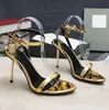 T&F Slender High-heeled Sandals Designer strappy sandals shoes Luxury Paris Dress Classics Fashion Wedding Dinner Party Club Women Heels Gold Mirror Padlock Heels