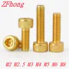 2-20pcs M2 M2.5 M3 M4 M5 m6 m8 gloden Allen Screw Hex Socket Cap Cup Head Screw Gold Plated Length 4-55mm