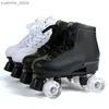 Patins em linha patins brancos letra preta lhebro duplo skates Sapatos Flash PU 4 rodas crianças adultas Mulher Sapatos de Patine ao ar livre 35-45 Y240410