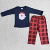 Wholesale Nightclothes Baby Boy Christmas Pajamas Clothes Santa Shirt Green Plaid Pants Set Infant Kids Boutique Children Outfit