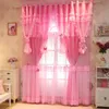 3 camadas Curtins de design de renda para sala de estar quarto garotas quarto garotas rosa janela de tule meio blecaout cortina decoração de casamento 1pcs