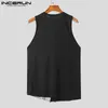 Tops cerebbe maschile stile casual stile incerun o collo giutri in rete trasparente in maglia per leisure senza maniche maschili.