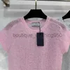Designer Women's T-Shirt 2024 new reduces age exudes simple style. Hollow out round neck short sleeved knitted short top Tops Tees