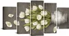 5 Pieces Tulip Wall Art White Floral Pictures Elegant Flower Print Canvas Contemporary Artwork Paintings Poster HD Print