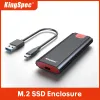 Gehege Kingspec M2 SSD -Gehäuse NVME -Gehäuse 10 Gbit / s M.2 bis USB Typ C 3.1 M.2 SSD -Fall für 2230 2242 2260 2280 NVME PCIe SSD Disk Box