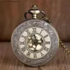 Pocket Watches ny stil retro steampunk ihålig blommakvarts fickhalsband hänge kedja klocka födelsedagspresent y240410