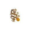 Real Gold Plated Zircon Dragon Shaped Crystal Brooch Exquisite High-level Suit Pin China-chic Minority Accessories Female