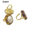 WT-MPR085 Handmade Design Gold Rhinestone And Freshwater Pearl Mabe Fashion Adjustable Zircon Ring 240403