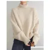 Kvinnors tröjor Autumn och Winter Casual Solid Color High Neck Lång ärm Löst tröja Drop Delivery Apparel Clothing DH9MO