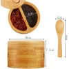 Jarra de especiarias de bambu redonda de madeira de madeira com contêiner de tampa giratória magnética para contêineres de armazenamento de cozinha ferramenta de especiarias de caixa de sal