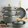 Maifan Stone Nonstick Pan Set Frying Pan Milk Soup Pot Household Electromagnetic Stove Gas Universal Cookware Cooking Pots Set