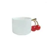 Mugs 300ML Three-Dimensional Hand-painted Cherry Ceramic Cup Ins High Value Creative Mug Household Gold Light Luxury