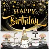 Décoration de fête Joyeux anniversaire Banner PO Booth 100x150cm Black Gold Contexte pour hommes femmes