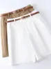 Dameshorts Solid Casual Loose Summer Ventilaat voor vrouwen Hoog getailleerd ADD Belt Fashion Cotton Linen Korte broek 240407