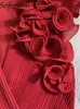 Robes décontractées seifrmann de haute qualité printemps d'été femme de mode Robe rouge 3d fleurs v cou de la fête sexy drapée sans manches