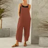 Women's Pants Cotton Suspender Work Solid Color Casual Loose Nine Points Back Daily Streetwear Jumpsuit Workwear M-3XL