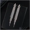 Stud Long Tassels Diamond Dingle Earring Original Sterling Sier Party Drop Earrings For Women Jewelry Gift Delivery DHY8X