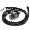 Punk Black Glass Bead Link Łańcuch Lion Wisiant Naszyjnik Kobiety Czarne dysze dhinestones Złote Srebrne 316L Sweter ze stali nierdzewnej 250S