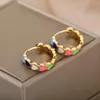 Hoop Earrings Pink Enamel Heart For Women 2024 Trend Vintage Gold Plated Stainless Steel Luxury Jewelry Aretes Mujer