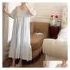 Womens Sleepwear Vintage Women French Style Lace Dress Ladies Short Sleeves V Neck Nightgowns Cotton Long Nightdress Nightie Drop Deli Dh217