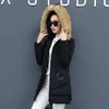 Женский дева вниз 2024 модный зимний хлопковой куртку женский корейский шерный воротник с капюшоном в средней длине
