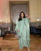 Party Dresses Xijun Luxury Silk Satin Green Evening Modest Long Sleeves Glitter Formal Prom Saudi Arabric Muslim Gowns