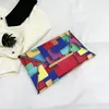 Avondtassen modekunst vrouwen koppelt plaid contrast kleur magnetische gesp kleine vierkante tas hoog kwaliteit pu casual regenboog envelop