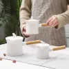 Théière de thé en céramique blanche théière de style japonais pour thé et café théières en porcelaine blanche avec pots à lait à poignée en bois avec couvercle