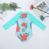 TiaoBug Baby Girls One-piece Swimsuit Long Sleeves Flower Printed Swimwear Kids Toddler Beachwear Rash Guard Child Bathing Suit