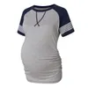Kobiety mamo bluzka macierzyńska z krótkim rękawem w paski do druku koszulka pielęgniarska do karmienia w ciąży w ciąży.