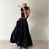 Zomervakantie mode sexy 2 -delige jurk sets zwarte abrikoos korte camis tanktop hoge taille een lijn lange rok boho 2pc pakken 240403