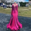 Party Dresses Elegant Magenta Pink Prom for Women Beaded Rhinestone African Mermaid Gown 2024 Black Girl Vestidos de Festa