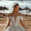 Vintage 3D-Floral Appliques Wedding Dress Off Shoulder Bridal Ball Gowns Custom Made Sequins Sweep Train Vestido De Novia Bride Dress