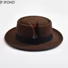 Vintage Pork Pie Hat Mens Rolled Brim Felt Fedora Hat With Feather Gentleman Church Cap Trilby Jazz Hats 240322