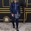 Kaftan Elegant African Mens Set 2 pièces Tenues Tops et pantalons à manches longues et pantalon de luxe complet