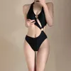 2024 nuevo traje de baño bikini para mujeres negras sexy alta cintura alta una pieza de vacaciones sensación de lujo niña picante de manantial 3czt