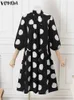 Плюс размер Vonda Elegant Midi Dress Women Women Bohemian Dot Point Print Casual 34 рукава для воротника халат 240410