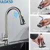 Ulgksd 3 in 1 cucina rubinetto hotcold a doppio scopo del lavandino cucina mixer cantare foro tira fuori beccuccio tocco di rilevamento tocco tocco