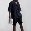 Herren Traursuits Männer 2-teiliger Sportswear-Set-Jogging-Anzug mit Taschen V-Ausschnitt T-Shirt-Kordelstring-Taillenshorts für