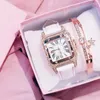 Montre-bracelets 2024 Square Luxury Diamond Femmes Watchs Set Cuir étanché