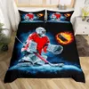 Ice Hockey Sports King Queen Däcke Cover Burning Hockey Ball Bell Set Set For Teens Athlete Black 2/3PCS Polyester Quilt Cover