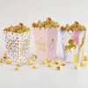 6/12шт вечеринка бумага Popcorn Boxes Розовое золото поп -кукуруза Candy/ Sanck Sang Bag Сумка рождественская свадебная вечеринка